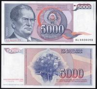 $ Jugosławia 5000 DINARA P-93a UNC 1985
