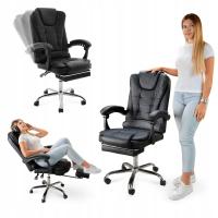 Fotel Biurowy Obrotowy z podnóżkiem Krzesło Do Biura Regulowany Czarny