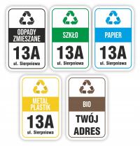 NAKLEJKI NA KOSZE segregacja śmieci z ADERSEM ULICĄ 19x30 cm