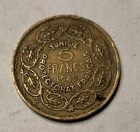 moneta Tunezja 5 franków 1946