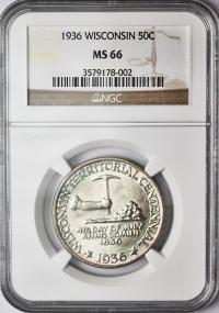 WN USA 1/2 dolara 1936 Wisconsin - NGC MS66