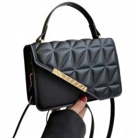 Torebka Damska CZARNA Pikowana z Paskiem na Ramię do Ręki Usztywniana