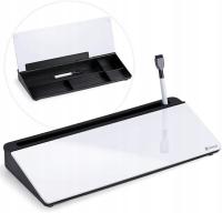 Szklana tablica na biurko do robienia notatek ze schowkiem biała + mazaki