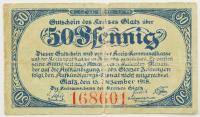 Notgeld Kłodzko Glatz Śląsk 50 pfennig fenigów 1918 rok
