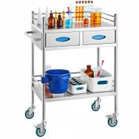 Wózek do serwowania laboratoryjny 2 warstwy ze stali nierdzewnej z szufladami zamykane kółka