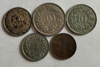 zestaw monet Szwajcaria 5 szt. w tym srebro 1/2 frank 1952