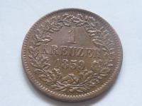 nr415 Niemcy Baden Stara Moneta 1 Kreuzer 1859 ! Piękny stan