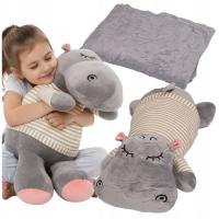 Hipcio pluszak z kocem 3w1 PRZYTULANKA MASKOTKA HIPOPOTAM DZIECI PODRÓŻNY