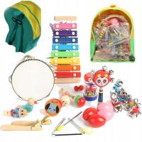 DREWNIANE INSTRUMENTY MUZYCZNE DLA DZIECI W PLECACZKU 24 el Plecak Cymbałki