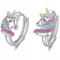 Srebrne kolczyki 925 jednorożce dla dziewczynki kolczyki srebro kółka