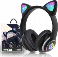 Słuchawki dla dzieci Kocie Uszy Bluetooth LED RGB Czarne