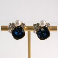 Klipsy do Uszu Lolita Akcesoria Klips do Ucha GRANATOWE KRYSZTAŁKI Z PERŁĄ