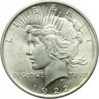 USA, 1 dolar 1922, Peace Dollar, st. 2+/1-, BARDZO ŁADNA