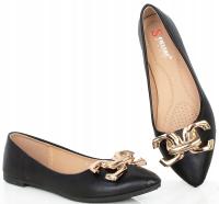 ПОЛУСАПОЖКИ ЧЕРНЫЕ БАЛЕТКИ ИЗ ЭКОКОЖИ ЗОЛОТОЕ УКРАШЕНИЕ