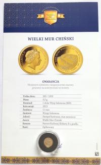 Wyspy Salomona 1 dolar 2013 Mur Chiński waga 0.5 gr złoto 0.585 UNC