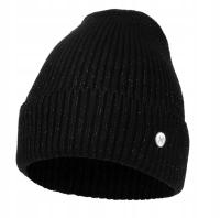 MORAJ CZAPKA DAMSKA ZIMOWA CIEPŁA PRĄŻEK SREBNA NIĆ CZARNA