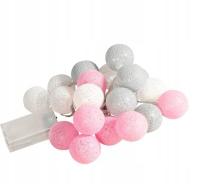 Lampki Cotton Balls 20szt 3m. Zasilanie USB 3xAAA