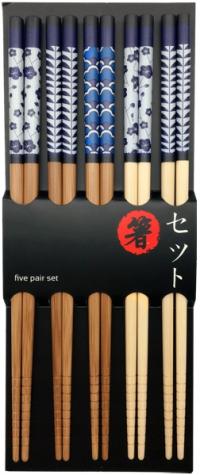 Набор деревянных палочек для еды с синими узорами