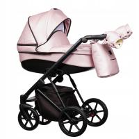 глубокая детская коляска светло-розовая эко кожа 1в1 со стойкой FX 15