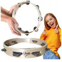 TAMBURYN TAMBURYNO JEDNORZĘDOWY 8 DZWONKÓW DREWNIANY NATURALNY 10 CALI