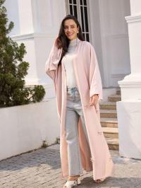 RÓŻOWA DŁUGA NARZUTKA KIMONO SATYNA Z DŁUGIM RĘKAWEM SHEIN UNIWERSALNY