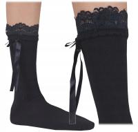 PODKOLANÓWKI ELEGANCKIE dziewczęce KORONKA KOKARDKI granat YO! 27/30 Ł009A