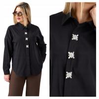 FEMIMODA koszula damska długi rękaw bez wzoru czarny klasyczna oversize wizytowa casual wizyta luźna