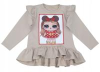 TUNIKA DZIECIĘCA BLUZKA BEŻOWA Z FALBANKAMI Z DZIEWCZYNKĄ 110 LALOLA