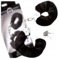 Kajdanki erotyczne BDSM z miękkim futerkiem dla par czarne metalowe solidne