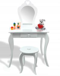 TOALETKA KOSMETYCZNA DLA DZIEWCZYNKI DO MAKIJAŻU Z LUSTREM TABORETEM BIAŁA