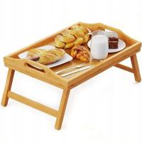 Stolik Śniadaniowy pod Laptop do Łóżka Bambusowy Drewniany Składany Taca S4