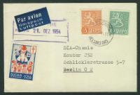 a1560 Finlandia Helsinki 1954 r via Brlin + zalepka pomoc Grużlica mikołaj