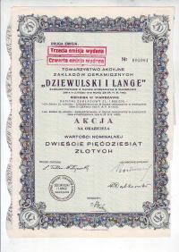 Dziewulski i Lange, akcja na 250 zł ok.1926 r., II emisja, kafelki Opoczno