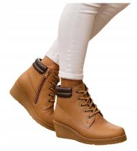 Botki dziecięce Karmelowe lekko ocieplone buty na niskim koturnie 16624