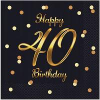 С днем рождения салфетки 40 день рождения черный злотый