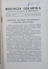 BIOLOGIA LEKARSKA 1929/5 Zbieżność czynności psychicznych z budową anatom