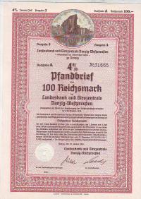 Gdański Bank Ziemski, list zastawny na 100 marek z 1941 r