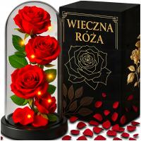 WIECZNA RÓŻA W SZKLE ŚWIECĄCA LED PREZENT NA ŚWIĘTA JAK PRAWDZIWA + PUDEŁKO