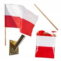 FLAGA POLSKI ZESTAW NA ŚCIANĘ UCHWYT OCYNK KIJ DOM