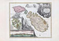 Stara Mapa Malta i Gozo - Insularum Maltae et Gozae - Homann 1715 - 50x40