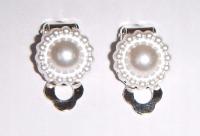 KLIPSY DAMSKIE PEREŁKI perły perła 1 cm SREBRNY kolczyki wsuwki spinacze