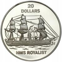 Tuvalu. 20 dolarów 1993, HMS Royalist – SREBRO