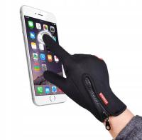 Rękawiczki Rowerowe WODOODPORNE DOTYK CIEPŁE CZARNE ANTYPOŚLIZGOWE L