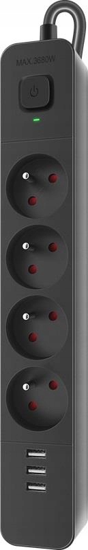 Listwa antyprzepięciowa Defender 5 m 4 gniazda czarna z 3 USB