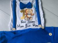 Komplet na roczek chłopca chabrowy ale szok mam już rok miś