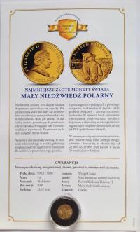 Wyspy Cooka 10 dolarów 2008 Niedźwiedź Polarny waga 1 gr złoto 999 UNC