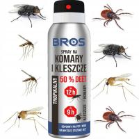 BROS долго действующий спрей для комаров тропические клещи 50% DEET 90ml
