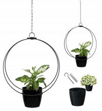 Kwietnik na Ścianę Wiszący Metalowy Czarny Loft Doniczka Wisząca Sufitowy