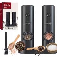 Elektryczny Młynek do Przypraw Pieprzu Soli Czarny Regulacja x2 Zestaw