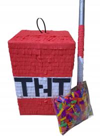 PINIATA URODZINOWA wys.26 cm CZERWONA DLA DZIECI I MŁODZIEŻY KIJ+ KONFETTI